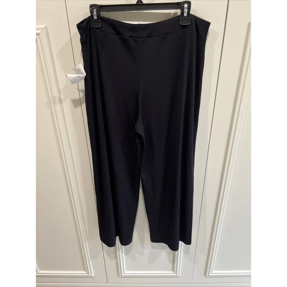 Kensie Black Ribbed‎ Wide Leg Pull On Pants Comfy Capsule Stretch Minimalist